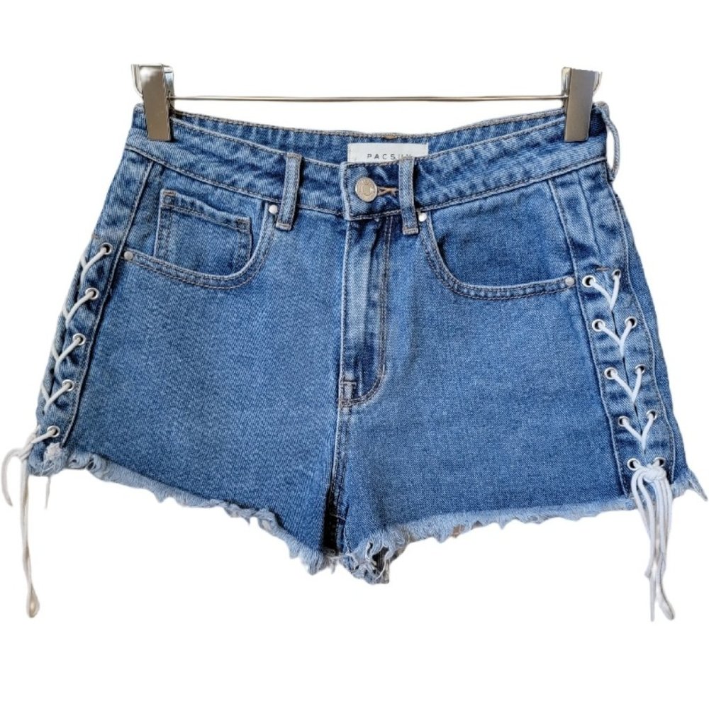Pacsun High Rise Cut Off Lace Up Denim Jean Shorts